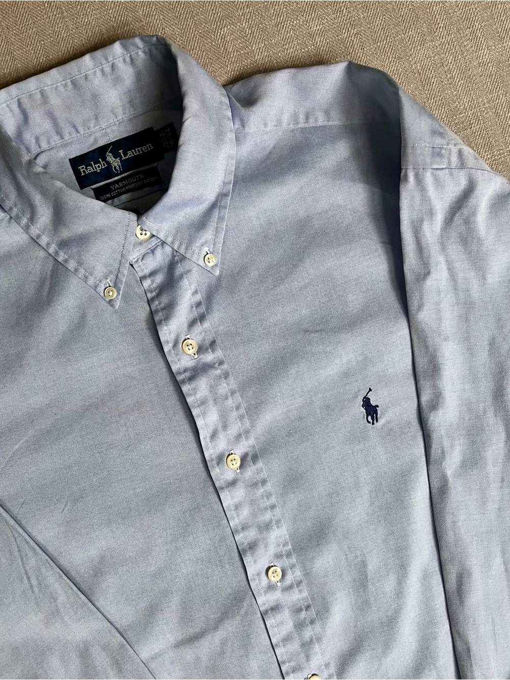 Vintage 90s Ralph Lauren Yarmouth Pinpoint Cotton Blue Oxford Button Down- 16-34